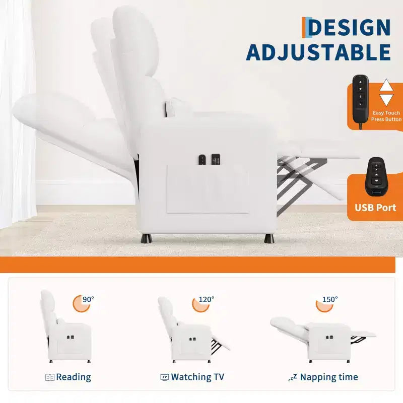 Poltrona Reclinabile Elettrica - Calore e Massaggio, Recliner Elettrico Regolabile, Poltrona Singola Ergonomica in Pelle PU, Schienale Alto, Seduta Imbottita, Poltrona Home Theater