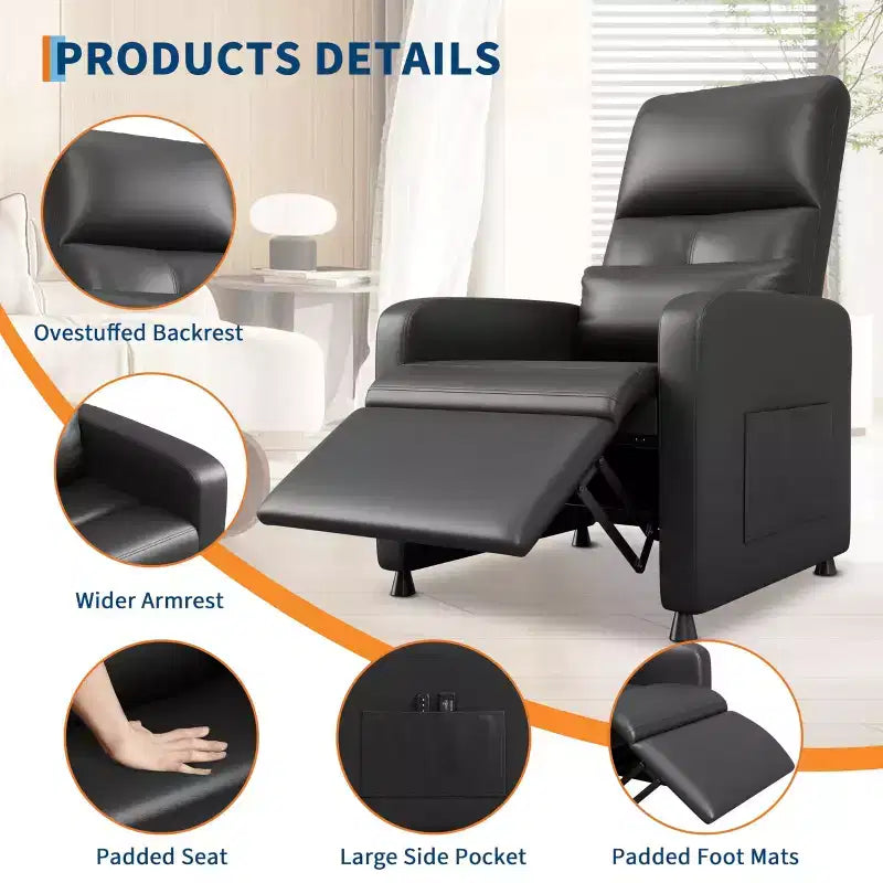 Poltrona Reclinabile Elettrica - Calore e Massaggio, Recliner Elettrico Regolabile, Poltrona Singola Ergonomica in Pelle PU, Schienale Alto, Seduta Imbottita, Poltrona Home Theater