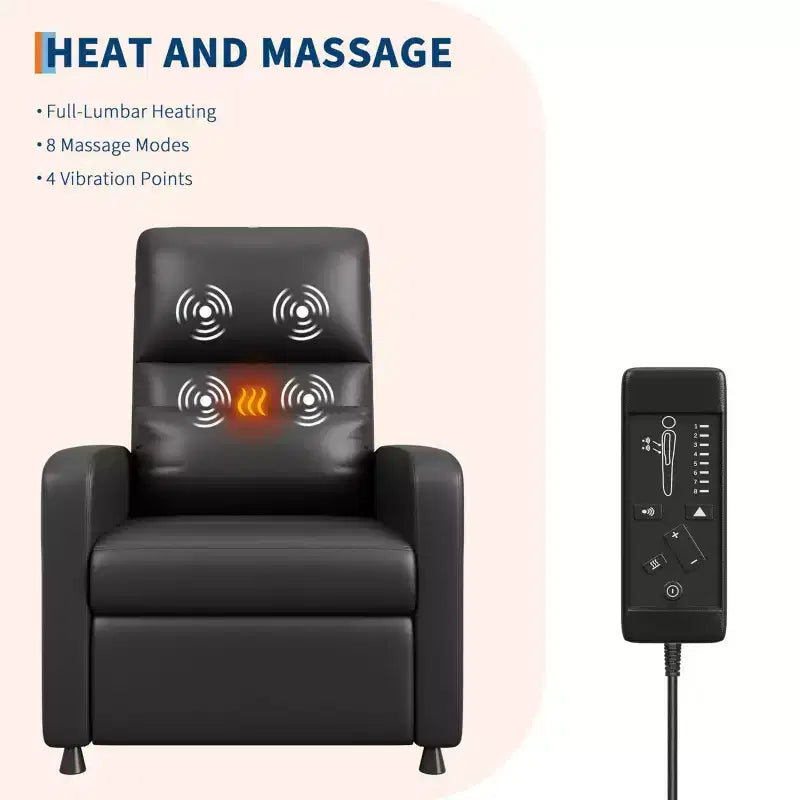 Poltrona Reclinabile Elettrica - Calore e Massaggio, Recliner Elettrico Regolabile, Poltrona Singola Ergonomica in Pelle PU, Schienale Alto, Seduta Imbottita, Poltrona Home Theater