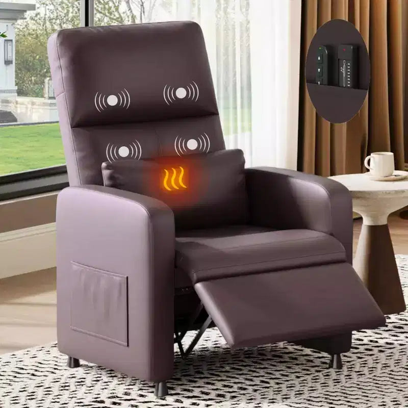 Poltrona Reclinabile Elettrica - Calore e Massaggio, Recliner Elettrico Regolabile, Poltrona Singola Ergonomica in Pelle PU, Schienale Alto, Seduta Imbottita, Poltrona Home Theater
