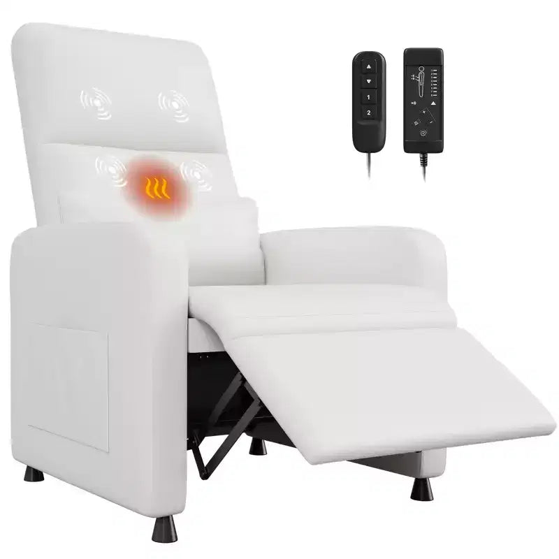 Poltrona Reclinabile Elettrica - Calore e Massaggio, Recliner Elettrico Regolabile, Poltrona Singola Ergonomica in Pelle PU, Schienale Alto, Seduta Imbottita, Poltrona Home Theater