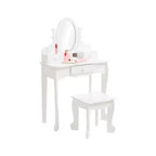 Set toeletta per bambini, specchio ad angolo regolabile, tavolo da trucco in legno, set tavolo e sedia da toeletta per bambine per il gioco di finzione, per camera da letto, sala giochi