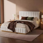 Christopher Knight Home Wendy Letto a piattaforma moderno rivestito in lino con testiera spessa trapuntata verticalmente