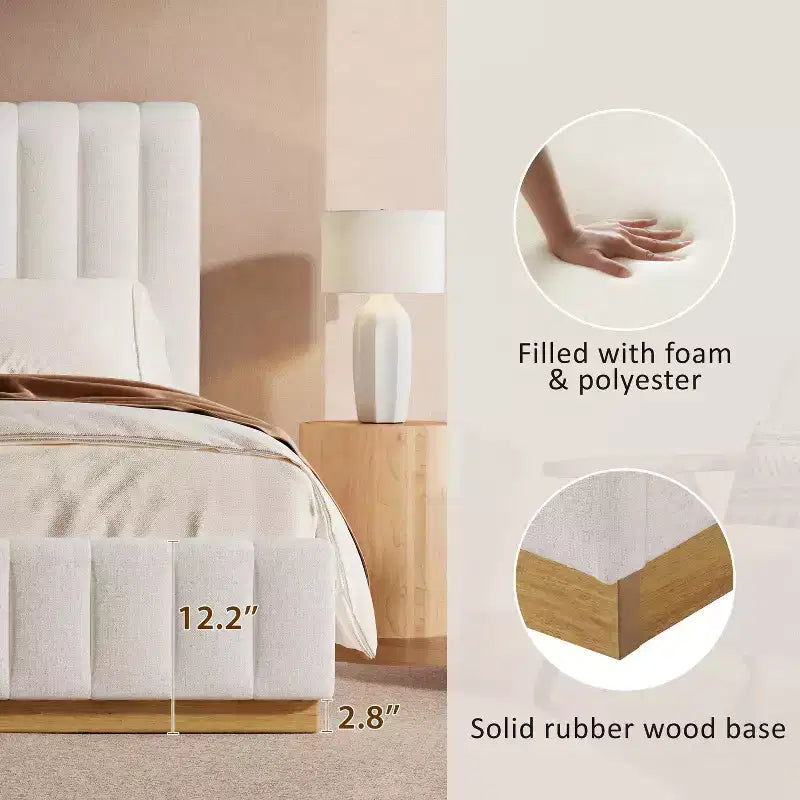 Christopher Knight Home Wendy Letto a piattaforma moderno rivestito in lino con testiera spessa trapuntata verticalmente