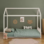 Struttura Letto a Terra Montessori in Metallo, Misura Singola/Matrimoniale, a Forma di Casetta con Sponde Verticali di Sicurezza per Bambini/Neonati - ModernLuxe
