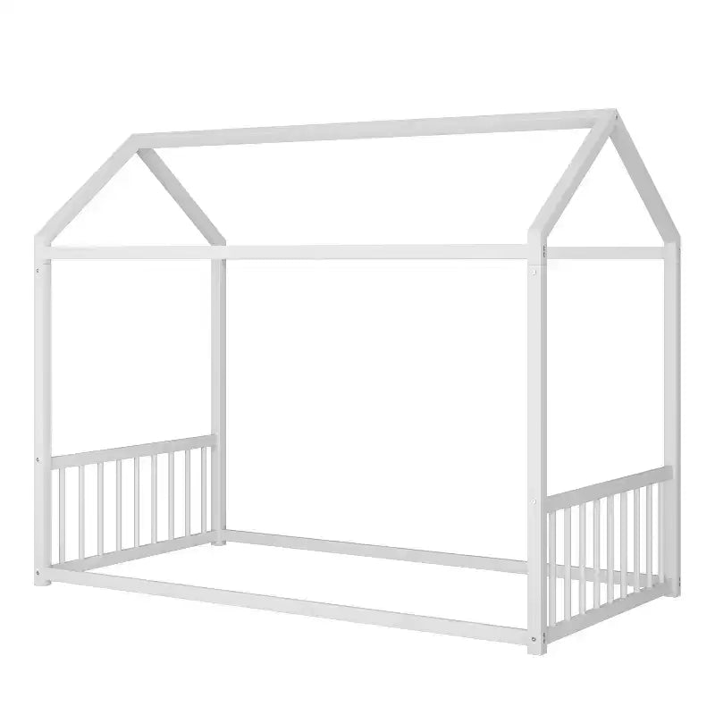 Struttura Letto a Terra Montessori in Metallo, Misura Singola/Matrimoniale, a Forma di Casetta con Sponde Verticali di Sicurezza per Bambini/Neonati - ModernLuxe