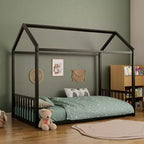 Struttura Letto a Terra Montessori in Metallo, Misura Singola/Matrimoniale, a Forma di Casetta con Sponde Verticali di Sicurezza per Bambini/Neonati - ModernLuxe