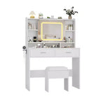 Toeletta Trucco con Specchio Scorrevole, Toeletta Trucco Moderna, 2 Cassetti e Sgabello Morbido Imbottito, 3 Modalità di Illuminazione Regolabili, per Camera da Letto