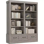 64 H Bookshelves and Bookcases, Bookshelf with 3 Storage Drawers4 Tier Double Wide Open Shelffor Office Living Room