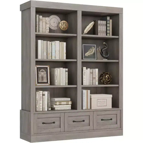 64 H Bookshelves and Bookcases, Bookshelf with 3 Storage Drawers4 Tier Double Wide Open Shelffor Office Living Room