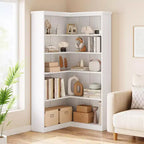 72.8in L-Shaped Corner Bookshelf,5-Tier Farmhouse Wood Bookcase,Space-Saving Storage Shelf with Anti-Tip Design,Half-Back Version