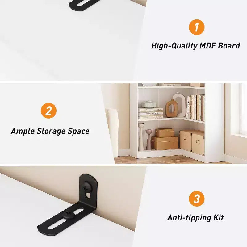 Libreria angolare a L da 72,8 pollici, libreria rustica a 5 ripiani in legno, scaffale portaoggetti salvaspazio con design anti-ribaltamento, versione a metà schienale