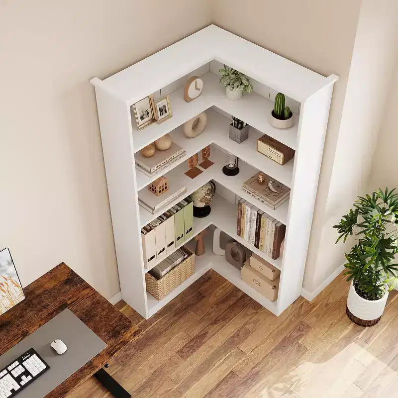 Libreria angolare a L da 72,8 pollici, libreria rustica a 5 ripiani in legno, scaffale portaoggetti salvaspazio con design anti-ribaltamento, versione a metà schienale