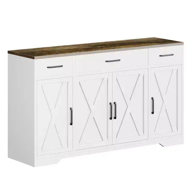 Credenza a buffet Coolmee con cassetti, 55 pollici, mobile credenza grande per caffè in legno con ripiani e ante per cucina e sala da pranzo