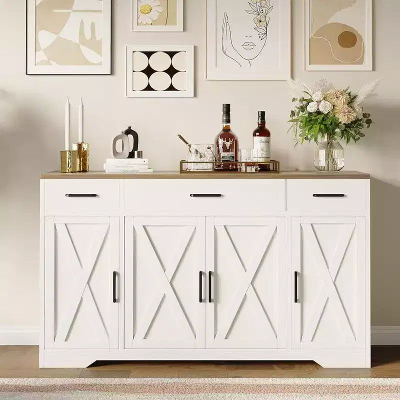 Credenza a buffet Coolmee con cassetti, 55 pollici, mobile credenza grande per caffè in legno con ripiani e ante per cucina e sala da pranzo