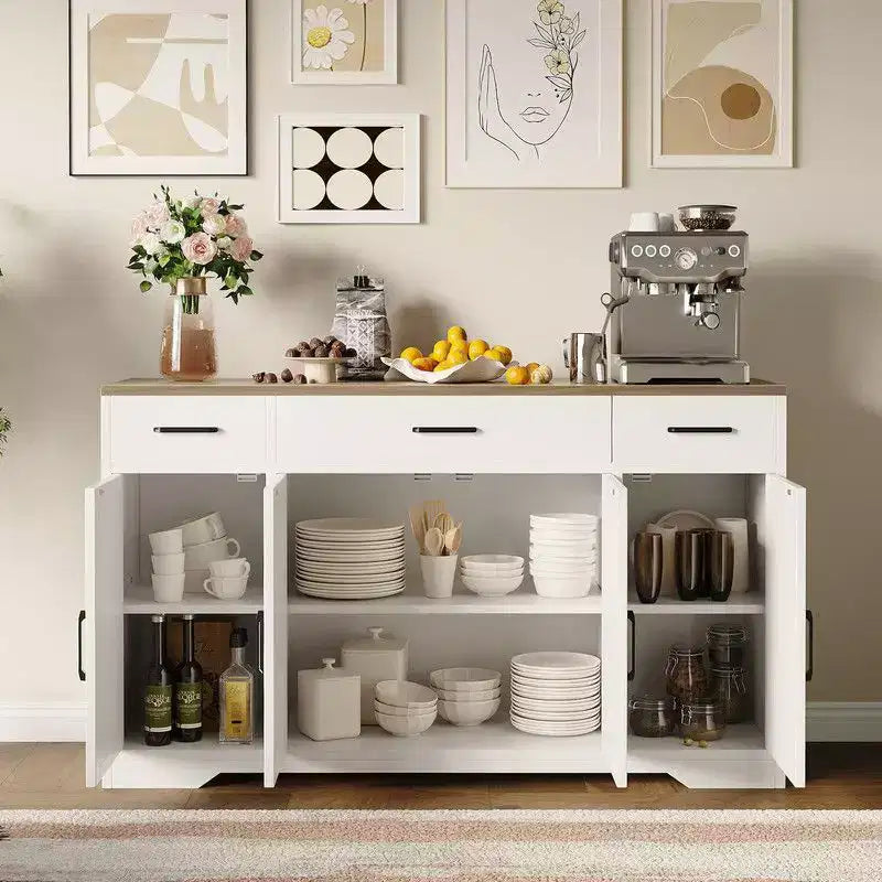 Credenza a buffet Coolmee con cassetti, 55 pollici, mobile credenza grande per caffè in legno con ripiani e ante per cucina e sala da pranzo