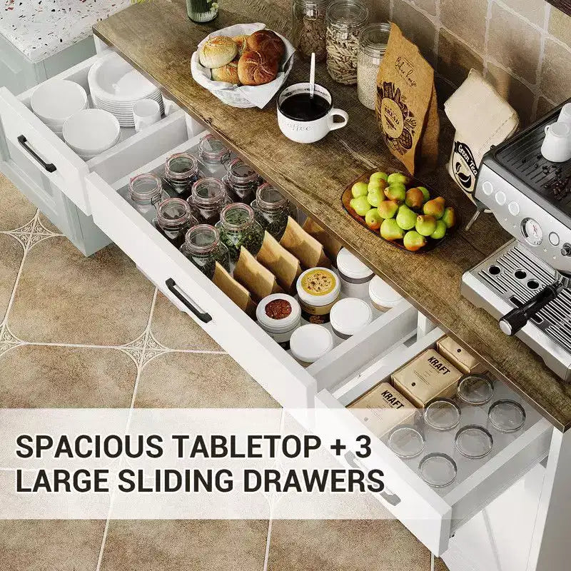 Credenza a buffet Coolmee con cassetti, 55 pollici, mobile credenza grande per caffè in legno con ripiani e ante per cucina e sala da pranzo