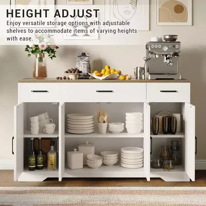 Credenza a buffet Coolmee con cassetti, 55 pollici, mobile credenza grande per caffè in legno con ripiani e ante per cucina e sala da pranzo
