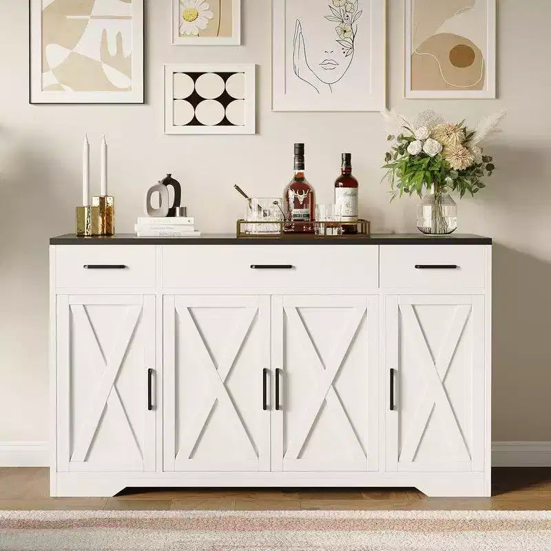 Credenza a buffet Coolmee con cassetti, 55 pollici, mobile credenza grande per caffè in legno con ripiani e ante per cucina e sala da pranzo
