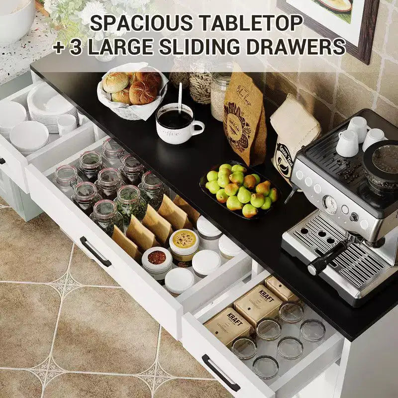 Credenza a buffet Coolmee con cassetti, 55 pollici, mobile credenza grande per caffè in legno con ripiani e ante per cucina e sala da pranzo