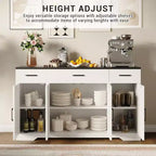 Credenza a buffet Coolmee con cassetti, 55 pollici, mobile credenza grande per caffè in legno con ripiani e ante per cucina e sala da pranzo