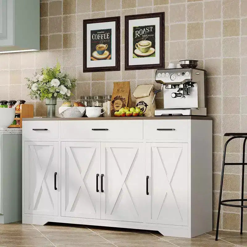 Credenza a buffet Coolmee con cassetti, 55 pollici, mobile credenza grande per caffè in legno con ripiani e ante per cucina e sala da pranzo