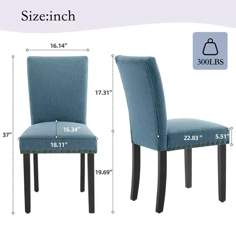 Set di 2 sedie da pranzo Parsons in tessuto con borchie e robuste gambe in legno per sala da pranzo/ristorante/hotel
