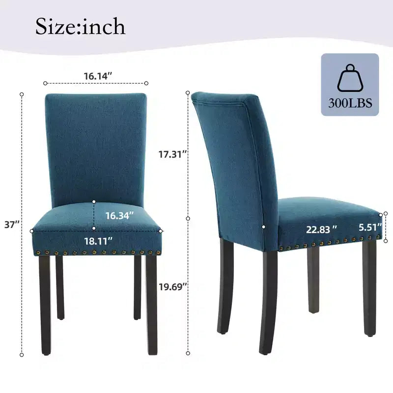 Set di 2 sedie da pranzo Parsons in tessuto con borchie e robuste gambe in legno per sala da pranzo/ristorante/hotel