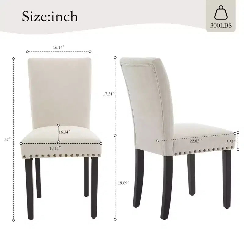 Set di 2 sedie da pranzo Parsons in tessuto con borchie e robuste gambe in legno per sala da pranzo/ristorante/hotel