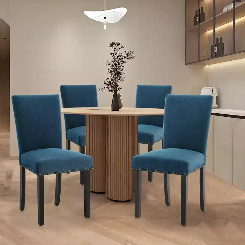 Set di 2 sedie da pranzo Parsons in tessuto con borchie e robuste gambe in legno per sala da pranzo/ristorante/hotel