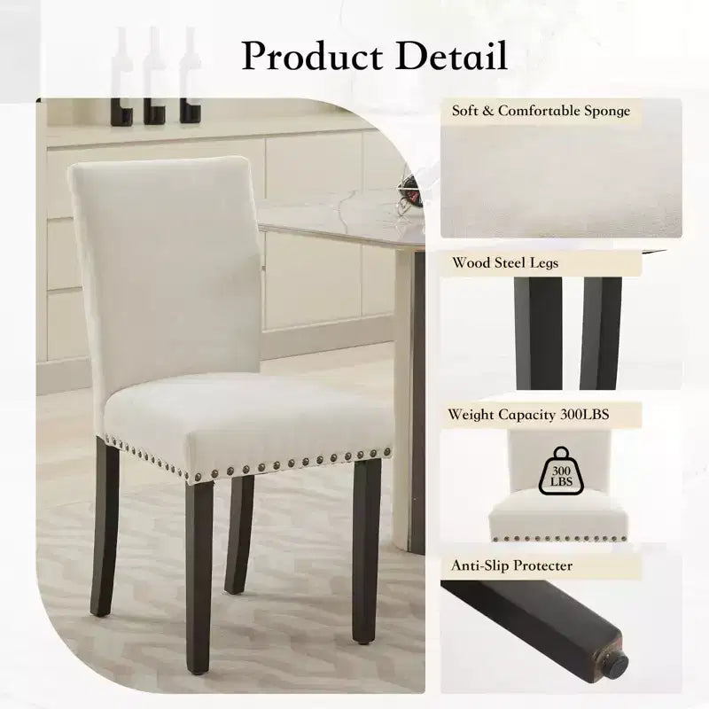 Set di 2 sedie da pranzo Parsons in tessuto con borchie e robuste gambe in legno per sala da pranzo/ristorante/hotel