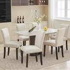 Set di 2 sedie da pranzo Parsons in tessuto con borchie e robuste gambe in legno per sala da pranzo/ristorante/hotel