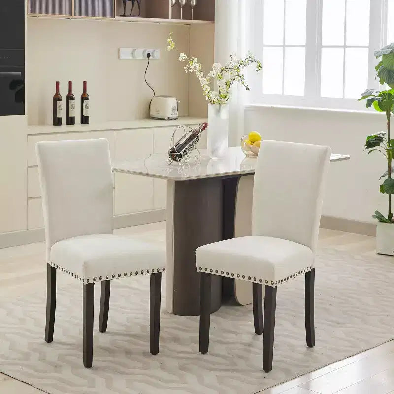 Set of 2 Fabric Parsons Dining Chairs with Nailhead Trim and Sturdy Wood Legs for Dining Room/Restaurant/Hotel