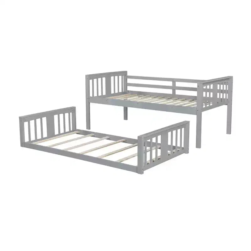 Bellemave Letto a castello a pavimento Montessori, Letti a castello per bambini con ringhiera, testiera e pediera, Letti a castello bassi per bambini e bambine, Grigio