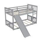 Bellemave Letto a castello a pavimento Montessori, Letti a castello per bambini con ringhiera, testiera e pediera, Letti a castello bassi per bambini e bambine, Grigio