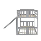 Bellemave Letto a castello a pavimento Montessori, Letti a castello per bambini con ringhiera, testiera e pediera, Letti a castello bassi per bambini e bambine, Grigio