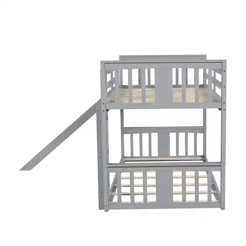 Bellemave Letto a castello a pavimento Montessori, Letti a castello per bambini con ringhiera, testiera e pediera, Letti a castello bassi per bambini e bambine, Grigio