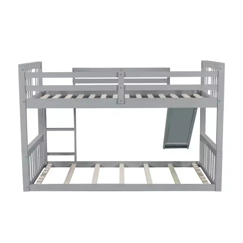 Bellemave Letto a castello a pavimento Montessori, Letti a castello per bambini con ringhiera, testiera e pediera, Letti a castello bassi per bambini e bambine, Grigio