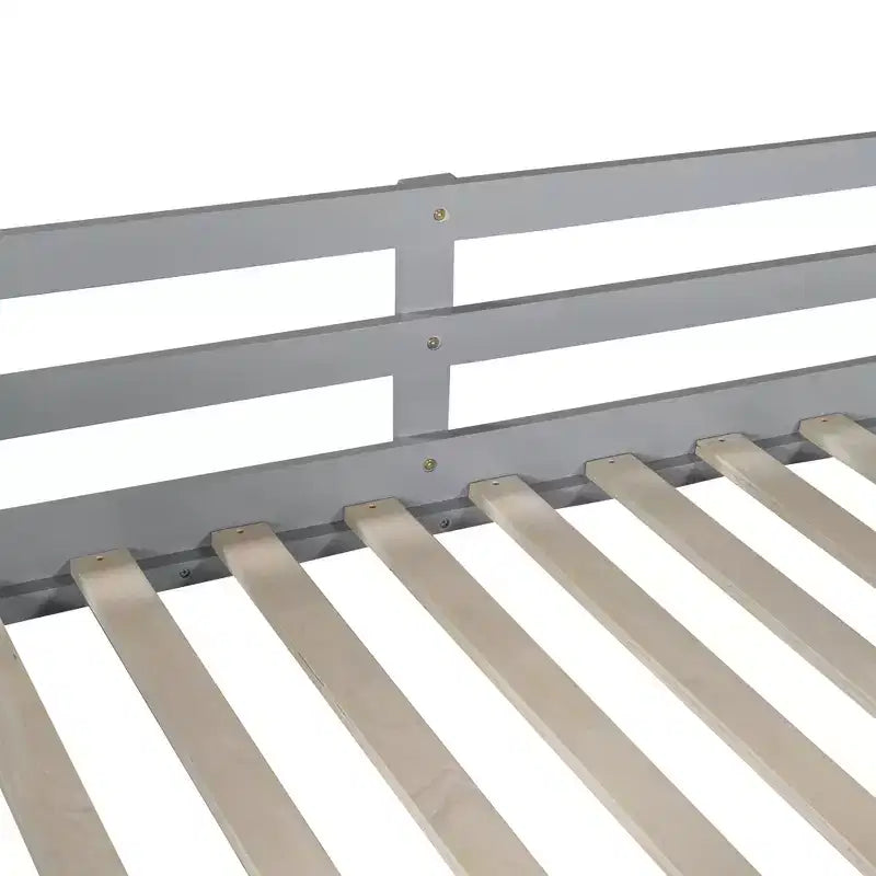 Bellemave Letto a castello a pavimento Montessori, Letti a castello per bambini con ringhiera, testiera e pediera, Letti a castello bassi per bambini e bambine, Grigio