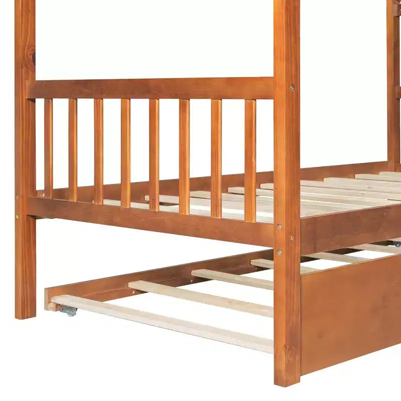 Bellemave Struttura Letto a Casetta in Legno per Bambini, con Tetto e Letto Estraibile, Noce