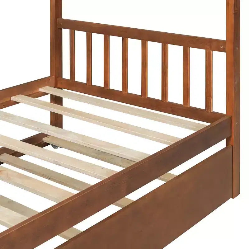 Bellemave Struttura Letto a Casetta in Legno per Bambini, con Tetto e Letto Estraibile, Noce