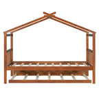 Bellemave Struttura Letto a Casetta in Legno per Bambini, con Tetto e Letto Estraibile, Noce