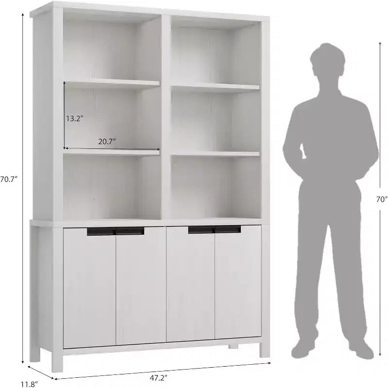 Libreria Alta 179,5 cm, Scaffale a 5 Ripiani a Doppia Larghezza con Armadietti e Doppio Spazio di Archiviazione, Libreria in Legno per Soggiorno Ufficio Biblioteca