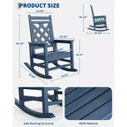 Sedia a dondolo da esterno, sedia a dondolo per patio in HDPE resistente alle intemperie con texture effetto legno e capacità di carico di 172 kg per ponte, piscina, cortile, nera