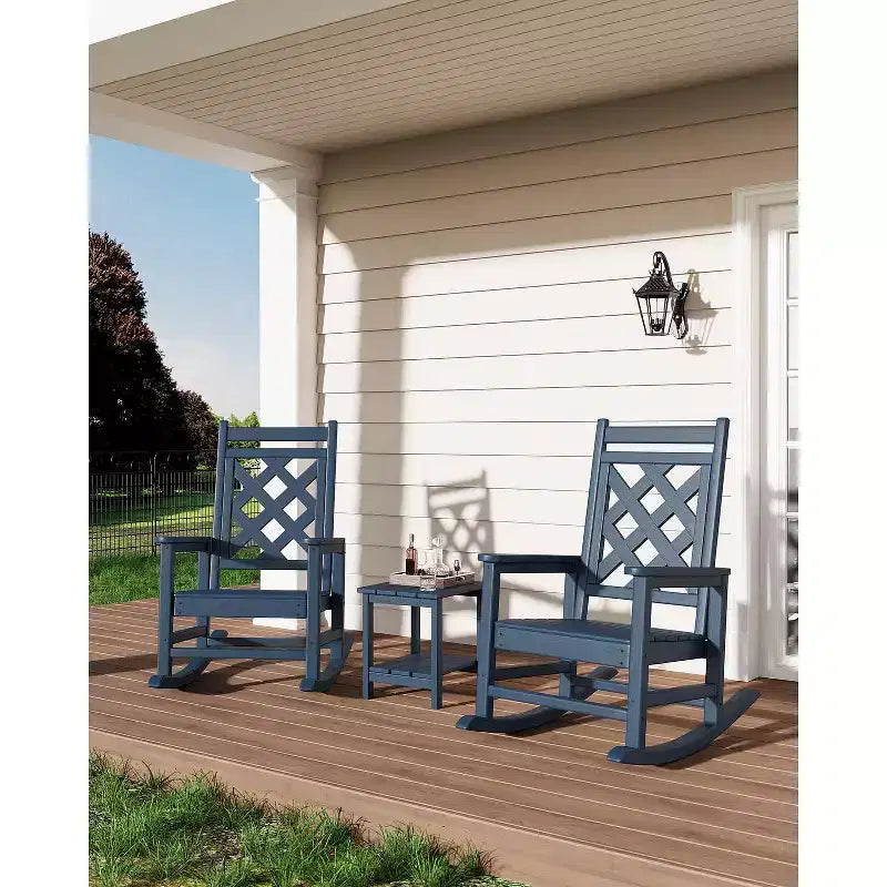 Sedia a dondolo da esterno, sedia a dondolo per patio in HDPE resistente alle intemperie con texture effetto legno e capacità di carico di 172 kg per ponte, piscina, cortile, nera