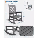 Sedia a dondolo da esterno, sedia a dondolo per patio in HDPE resistente alle intemperie con texture effetto legno e capacità di carico di 172 kg per ponte, piscina, cortile, nera