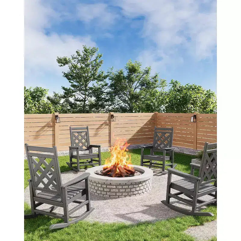 Sedia a dondolo da esterno, sedia a dondolo per patio in HDPE resistente alle intemperie con texture effetto legno e capacità di carico di 172 kg per ponte, piscina, cortile, nera