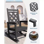 Sedia a dondolo da esterno, sedia a dondolo per patio in HDPE resistente alle intemperie con texture effetto legno e capacità di carico di 172 kg per ponte, piscina, cortile, nera