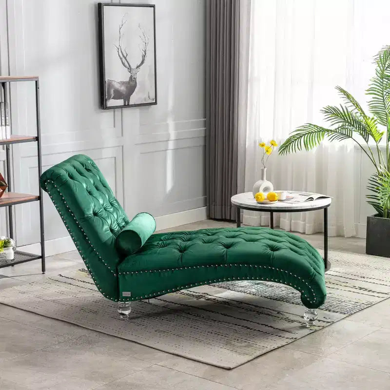 Okak Lussuosa Poltrona Chaise Longue in Velluto Trapuntato con Bottoni e Piedini Trasparenti, Comoda Poltrona Imbottita per Camera da Letto, Soggiorno, Ufficio