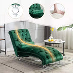 Okak Lussuosa Poltrona Chaise Longue in Velluto Trapuntato con Bottoni e Piedini Trasparenti, Comoda Poltrona Imbottita per Camera da Letto, Soggiorno, Ufficio